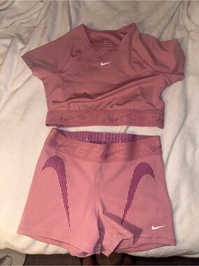 Nike Pink Dri-FIT Pro Athletic Crop Top & Shorts